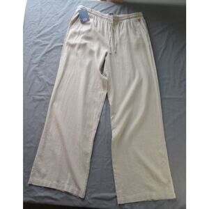 Gap Linen Blend Wide Leg Women's Pull On Pants Beige Tan Large Beach Casual 12
